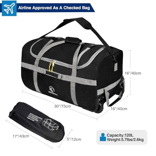 REDCAMP 120L Extra Large Holdall with Wheels,Foldable Wheeled Duffle Bag — view 4