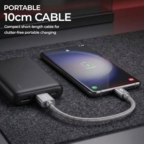 iSOUL Micro USB Cable, Silver 10cm Android Charger Cable 2.4A Nylon Braided Fast Charging Cables for PS4, Samsung Galaxy S7 S6 S5 J7 J5 J6 J3, Note, LG, Nexus, Nokia, Xbox, HTC,Sony, Kindle Fire — view 5