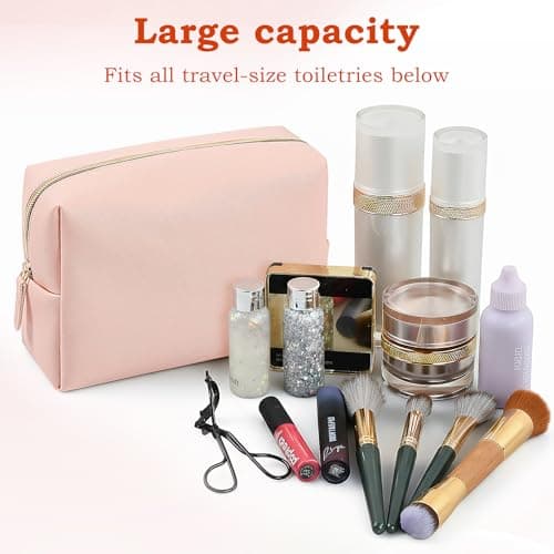 2 Pcs Makeup Bag, Large 21.5x9x13cm and Small 16.5x4.5x8cm, Make Up Bag for Women Men, Leather Waterproof Pouch with Zipper, Cosmetic Bags, Travel Toiletry Bags for Handbag Birthday Gifts — view 4