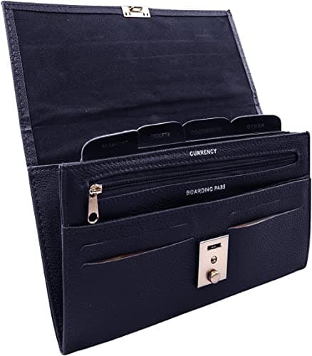 Woodland Leather Passport Holder, Faux Leather Passport Holder Travel Wallet, Travel Document Wallet Organiser with RFID Credit Card Slot and Key Lock, Navy