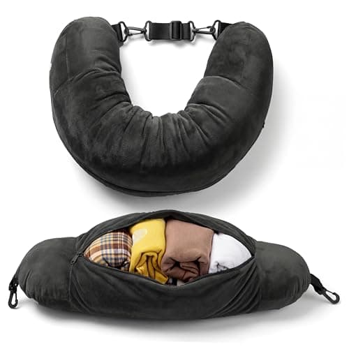 Campoverde Travel Neck Pillow Storage Bag, U-Shaped Pillowcase with Adjustable Shoulder Strap, Portable Organizer for Flight, Train and Car Travel(Black)