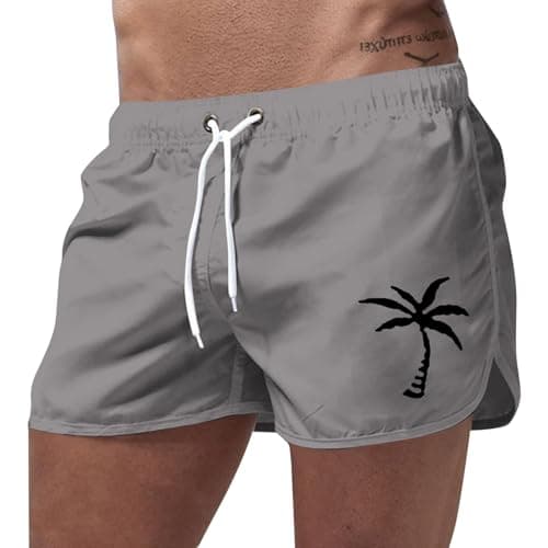 Generisch Swimming Trunks Swim Shorts Stretch Fashion Casual Travel Coconut Tree Print Beach Shorts Neoprene Vest, gray, S