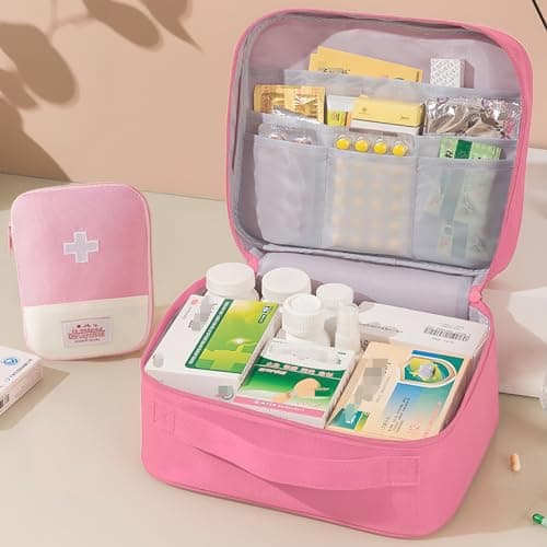 3 Pcs First Aid Kit Bags, Portable Travel Empty Medical Medication Medicine Bags, Small/Large Oxford Fabric First Aid Emergency Storage Organizer Bag for Outdoor Camping Hiking Travel Work (Pink) — view 4