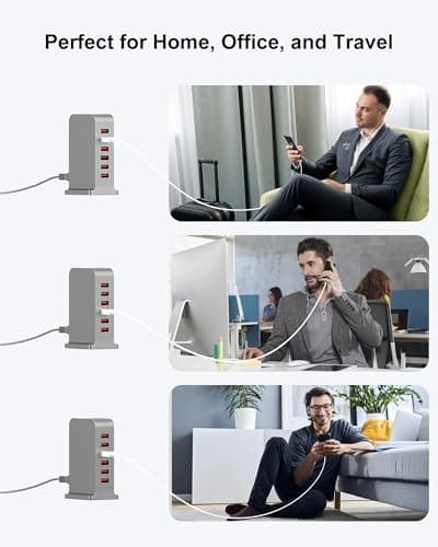 6 Port USB Charging Station 50W, Multi USB Charger Tower — view 3