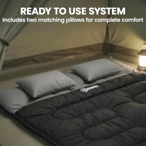 Outsunny Double Sleeping Bag with 2 Pillows 220 x 160 cm Black — view 6