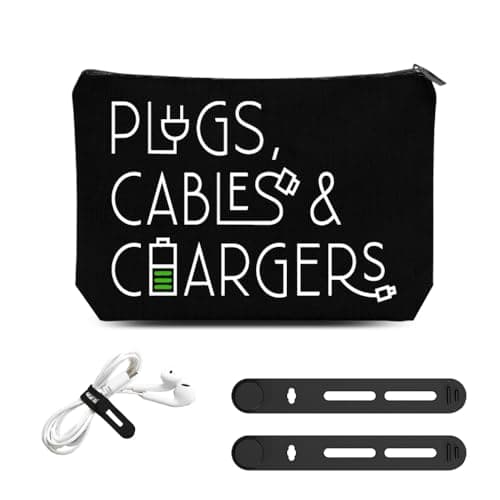 Plugs Cables Chargers Storage Bag for Women Men Tech Gifts for Best Friend Silicone Cable Ties Wire Wrap Organiser for USB Cables Cord Keepers for Charging Accessories Pouch for Travel Home Camping