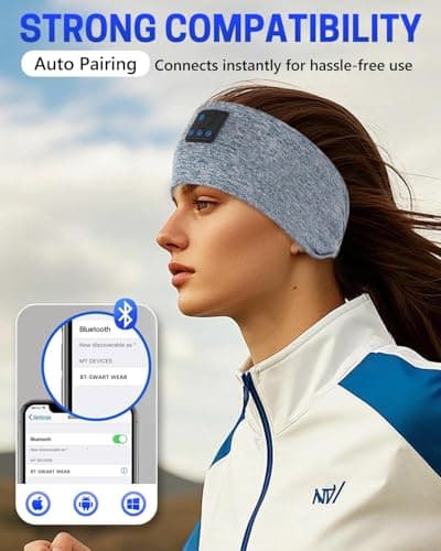 5-in-1 Sleep Headphones Bluetooth 5.4,Sports Wireless Bluetooth Headband,with Thin HD Stereo Speaker, Soft Music Headband Earphones for Men Women Teens Sleeping Workout Yoga & Travel , Washable — view 4