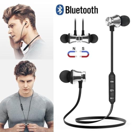 Wireless Earbuds & Bluetooth Headphones: Magnetic Neckband, In-Ear Bluetooth Earphones with Microphone, IPX6 Sweatproof, Deep Bass - Perfect for Calls, Music, Sports - Lightweight (silver) — view 2