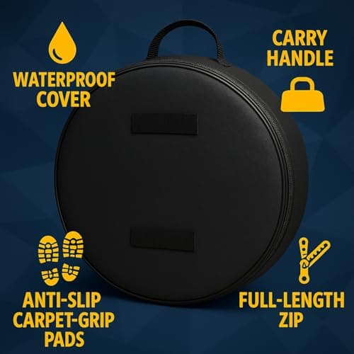 Car Spare Wheel Tyre Storage Bag - 65 cm Diameter - 23 cm Width - Waterproof Cover, Carry Handle, Anti-Slip Carpet-Grip Pads and Zip - Fits Space Saver Donut and Full-Size Wheels - UK Car Boot Storage — view 2