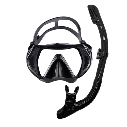 TUDIVING Snorkeling Gear for Adults,Anti-Fog Panoramic View Swim Mask Dry Top Snorkel Kit,Snorkel Mask Set for Snorkeling Scuba Diving Swimming Travel with Carry Bag (Black)