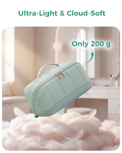 Travel Makeup Bag Large Quilted Cosmetic Organizer with Brush Compartments & Handle, Wide-Open Toiletry Bag for Women, Green — view 4
