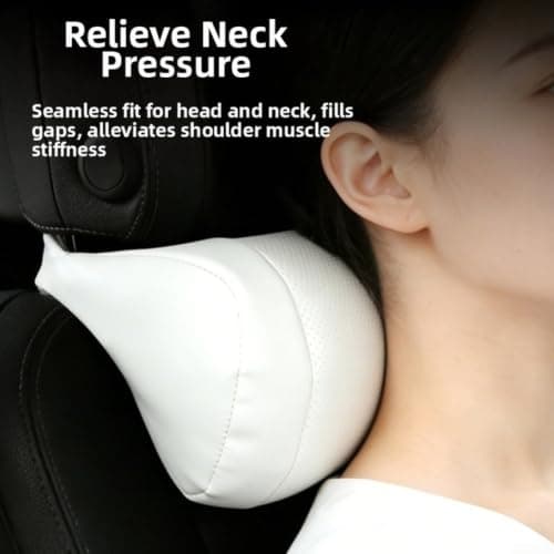 Nappa Leather Car Headrest Pillow with Breathable Perforated Design, Ergonomic Neck Support Cushion for Auto Interior Seats(Black) — view 2