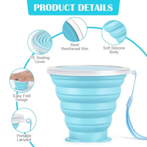 AUAUY Silicone Foldable Cups, 2 Pack 190ml Travel Camping Mug with Lid — view 3