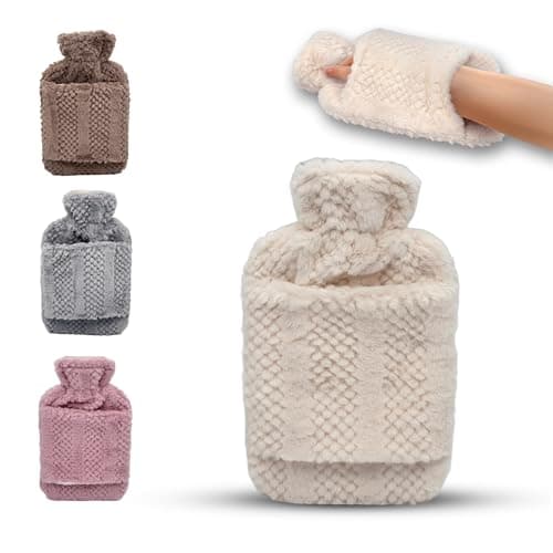 Hot Water Bottle with Hand Inserts & Luxury Cosy Faux Fur Cover, 2L Leakproof Large Hot Water Bag for Neck & Shoulder Pain Relief, Hand & Feet Warmer, Gift for Women,Men (Cream – Ivory)