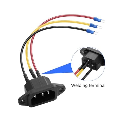 PNGKNYOCN IEC C14 Panel Mount Plug Adapter,10A 250V 3 Pin IEC Power Socket Inlet Module Connector with 3 Wires for Household Appliances or DIY Device（2-Pack） — view 3