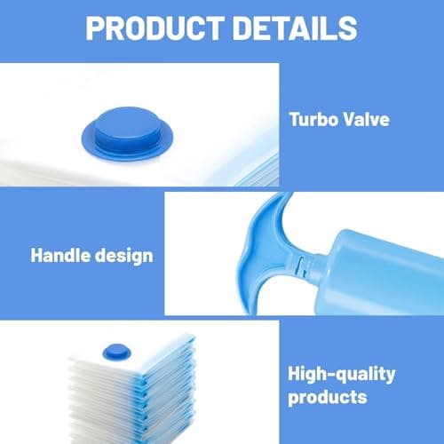 Vacuum Storage Bags 10 Pack - 50x30cm Compact Size, Hand Pump Included, Space Saving Bags for Travel, Clothes & Underbed Organisation, 10 Same Size Bags for Neat Storage — view 3