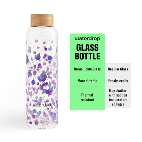 waterdrop® Glass Water Bottle 600ml – Water Flask with Bamboo Lid & Sleeve, Reusable Borosilicate Glass Flask, Leakproof, Ideal for Travel, Office, Gym, Home — view 5