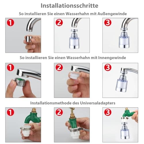 VZU Pack of 2 Tap Filters, 360° Water Filter Tap with 8 Filter Elements and Universal Adapter, Water Filter Drinking Water, Universal Adapter for Sink, Kitchen, Bathroom — view 6