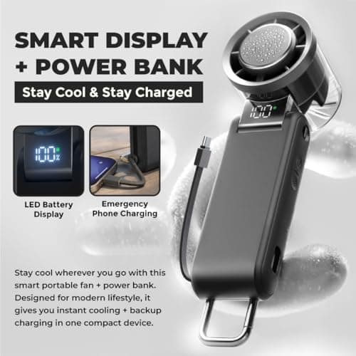 Portable Handheld Fan and Desk Fan with Power Bank, Portable Rechargeable Cooling for Travel Essentials and Camping Essentials, Gifts for Women, for Home Office, Indoor and Outdoor Use. — view 3
