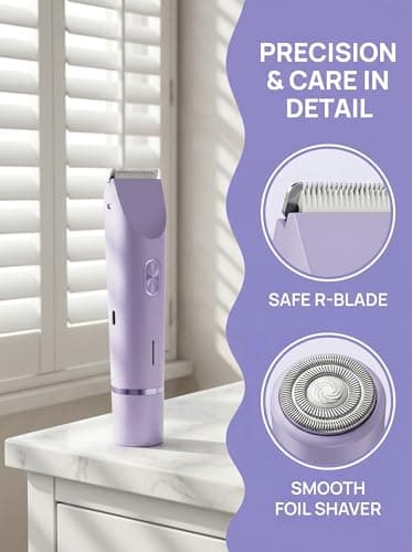 Bikini Trimmer Women 2-in-1 Dual Head Shaver, Lady Shavers for Women Pubic Hair with Dual Floating Blades, USB-C Waterproof Intimate Hair Removal for Face Underarm Legs Body (Purple) — view 2