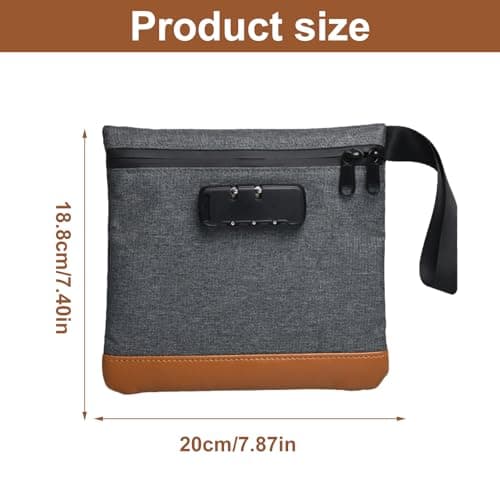 Odour-Proof Bag Safe Bag Portable Safe Waterproof Bag with Lock Odour-Proof Wallet Bag with Combination Lock Document Bag Money Box Lockable Box with Handle for Travel Storage (7.9 x 7.4 Inch, Grey) — view 2