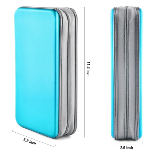 Bivisen 96 Capacity CD/DVD Case Storage Holder Binder Organizer Portable Zipper Hard Plastic CD/DVD Cases Organizer Wallet Book for Car Home Travel (Sky Blue) — view 6