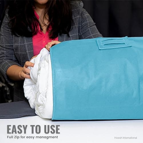 Hoesh UK Sky Blue Single Duvet Storage Bag - Breathable Cotton Under Bed Blanket, Comforter & Quilt Holder Organizer - Zippered Underbed Duvet Holder for Bedding — view 6