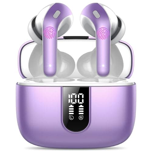 IKT Ear Buds Wireless Earbuds, 50Hrs Playtime Bluetooth Earphones, Bluetooth Headphones 5.3, In Ear with 4 ENC Call Noise Cancelling Mics, Bass Boost 85%, Mini Earbuds IPX7 Waterproof, USB-C(Purple)