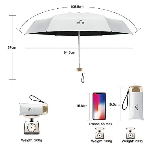 Vicloon Mini Umbrella, Pocket Umbrella Gray with Golden Handle, 210T Black Rubber Cloth & 6 Aluminum Alloy Ribs, Foldable Compact Travel Umbrella, UPF>50+ UV Resistance — view 2