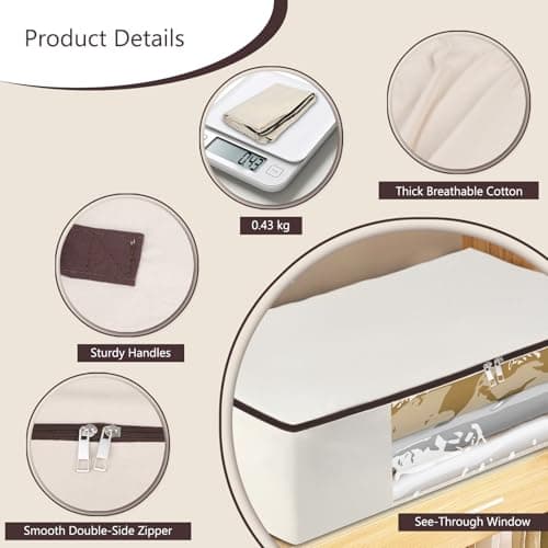 Omygarden Large Durable Canvas Storage Bags with Zipper, Beige, 2-pack — view 3