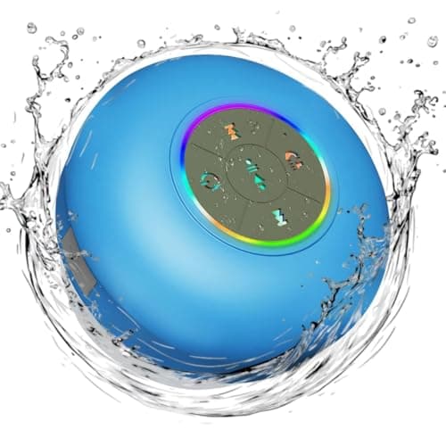 Luzsco Waterproof Bluetooth Shower Speaker with LED – Portable Wireless Mini Speaker with Mic & Suction Cup, IPX4 Water Resistant for Shower, Travel, Pool, River Floating, and Outdoor Fun