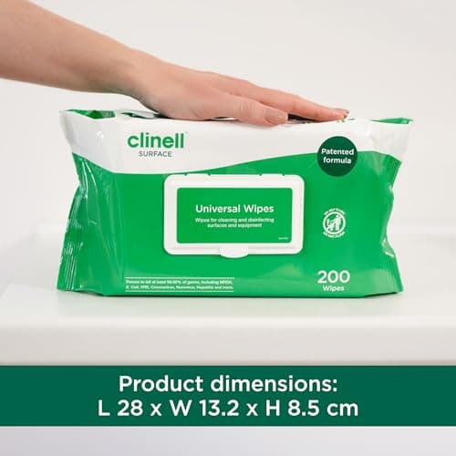 Clinell Universal Cleaning and Disinfectant Wipes for Surfaces - Pack of 200 Regular Wipes - Multi-Purpose, Kills 99.99% of Germs, Effective from 10 Seconds — view 2