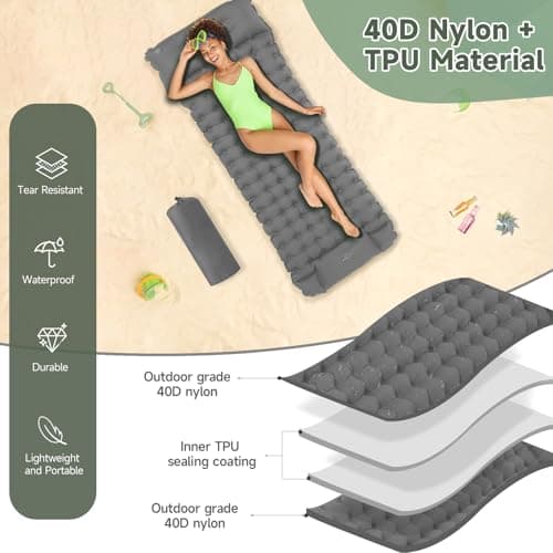 Aptliton Inflating Sleeping Pad for Camping, 10cm Thickness Camping Mat with Built-in Foot Pump, Inflatable Sleeping Mat with Pillow for Backpacking, Camping, Hiking (Grey) — view 3