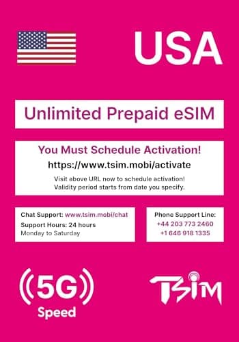 USA eSIM 7 Days | Call Home for Free | USA Network with Unlimited High Speed Data | Unlimited Local Calls and SMS to UK and USA (including Hawaii). Receive eSIM Same Day by Email and Start Using