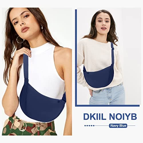 DKIIL NOIYB Crescent Bag for Women Men, Nylon Crescent Bags Hobos Crossbody Bag Portable Crescent Purse with Adjustable Strap Solid Color Chest Bag Shoulder Bag Fanny Packs, A12-navy Blue, 31cm — view 2