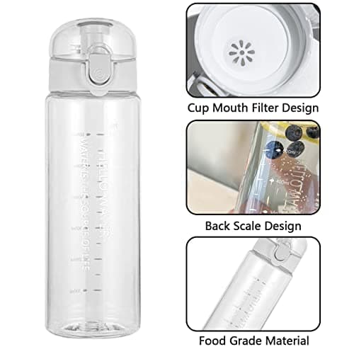 Lizbin Water Bottle Sports Water Bottle, Reusable Clear Water Bottle, Plastic Water Bottles with Carrying Strap, Leak-Proof Flip Top Drink Bottles for Travel Gym (26oz, White) — view 4