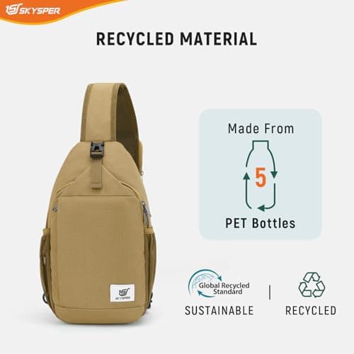 SKYSPER Sling Bag RFID Cross Body Bag Recycled Crossbody Backpack Travel Daypack(Camel) — view 4