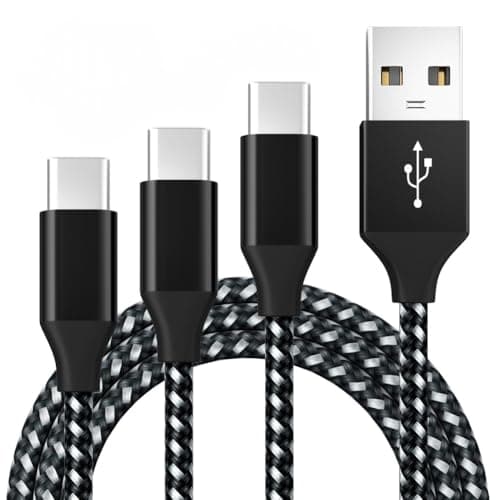 USB C Charger Cable Multi-Pack [1M 2M 3M], 3A Fast Charging Type C Lead [3-Pack] Braided USB A to USB C Cable Compatible with iPhone 16 15, Samsung S22 S10, Tablets - Black+Silver