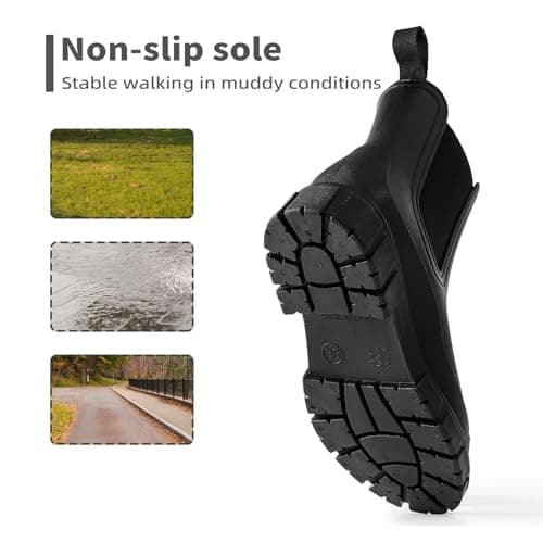 DRECAGE Wellies Boots Women Waterproof Short Chelsea Fashion Ladies Comfortable Rain Boots Outdoors Garden Walking Black 6 UK — view 4