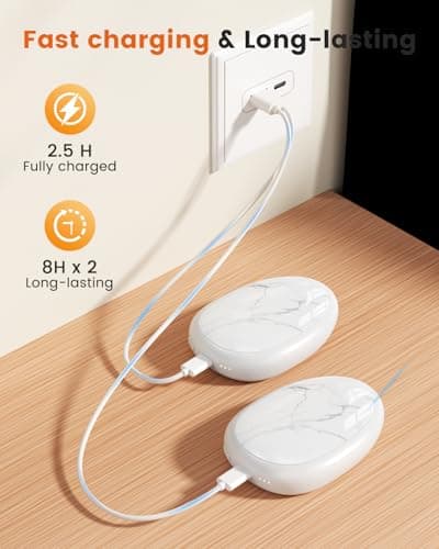 coldSky Handwarmers Rechargeable 2 Pack, 4000mAh Pebble-Shaped Electric Hand Warmer with Magnetic, Reusable Portable Pocket Heater, 2s Fast Heating,Up to 8 hrs, Idea Santa Gifts for Men, Women White — view 5