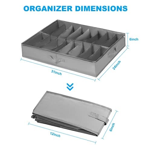 Under Bed Shoe Storage Organiser Set of 2, Fits 32 Pairs Total, Underbed Shoe Box/ Containers w/ Reinforced Handles, Clear Foldable Organiser Adjustable Dividers w/ Bottom Support Velcro — view 6
