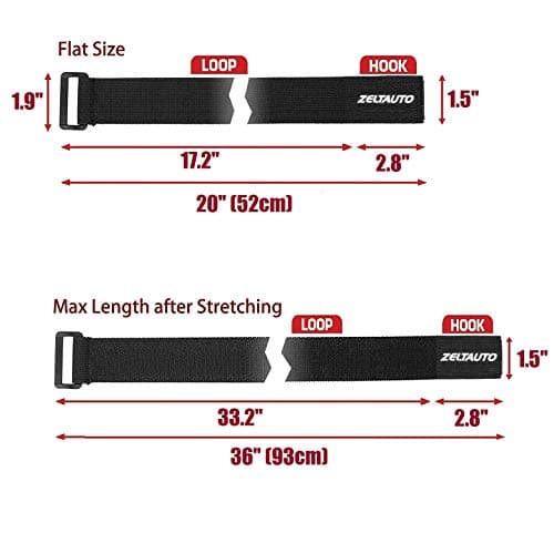 Zeltauto Elastic Cinch Straps with Quick-Adjust Buckles, Multipurpose Hook and Loop Bundling Straps for Outdoor Gear, Camping, Travel Essentials, Bikes, Yoga Mats (1.5"x20", 2-Pack) — view 4