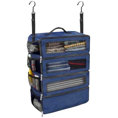Olosar Suitcase Organizer, Travel Luggage Organizer Portable Hanging Travel Shelves Collapsible Hanging Packing Cubes for Carry on Suitcase, Navy blue-M, M, Modern