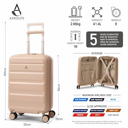 Aerolite 55x35x25 Hard Shell Cabin Suitcase, 4 Wheels, Air France KLM — view 2
