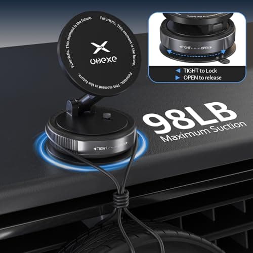 UKEXE Vacuum Magnetic Mobile Phone Holder Car for Magsafe Car Mount, 360° Adjustable Ultra Suction Cup Car Phone Mount for iPhone 17 Pro Max 16 15 14 13 12 Air Plus (Black) — view 6