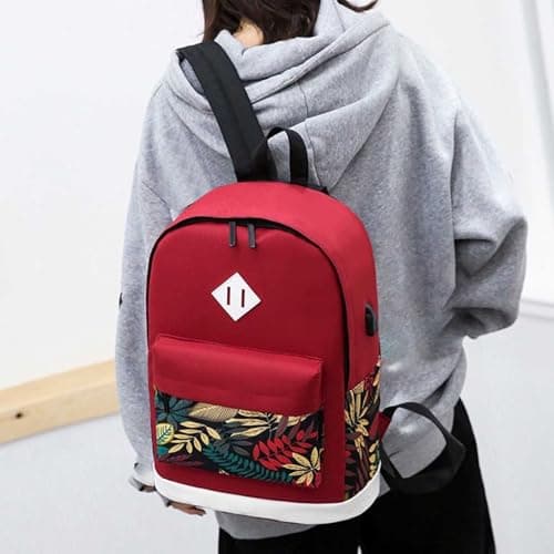 Cute Backpack Leaf Pattern 3-Piece Travel Set Business Daypack Style — view 3