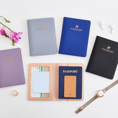 2pcs PU Leather Passports Wallet Elegant Embossed Pattern Passports Protective Case Travel Essential Card Organized Embossed Travel Wallet, Rose Gold, Mass Beauty — view 2