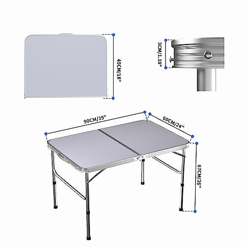 Lucn 3ft Folding Camping Table, Portable Foldable Pop-Up Picnic Tables for Outdoor Indoor Garden, Balcony Market Kitchen Work Table, 2 Height 67/37cm, Table Top Size: 90x60cm — view 3