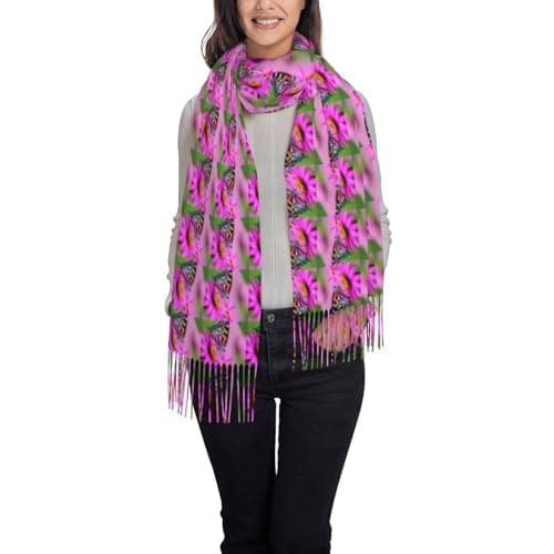 Floral With Butterfly Print Elegant Fringe Scarf Shawl Wrap For Women Winter Fall Spring Travel Accessory Gift