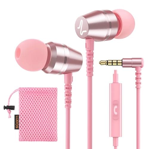 Ludos OMNITONE Wired Earbuds in-Ear Headphones, Earphones with Microphone, 5 Years Warranty, Noise Isolation Corded for 3.5mm Jack Ear Buds for iPhone, iPad, Samsung, Laptop, Gaming, Sports - Pink